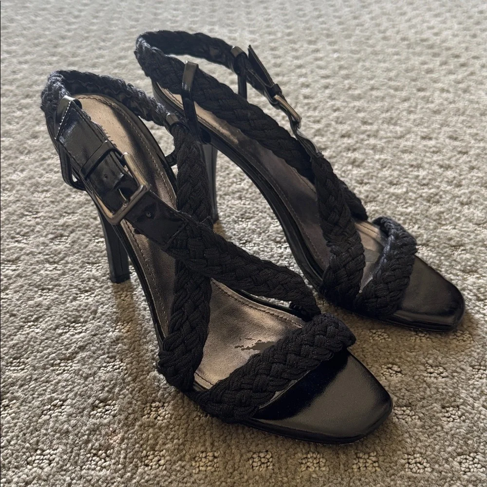 Nine West Black Braided Slingback Heels with Buckle